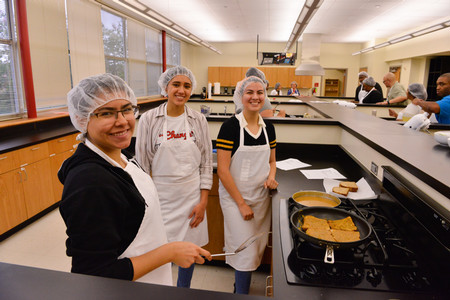 three students in nutrition lab