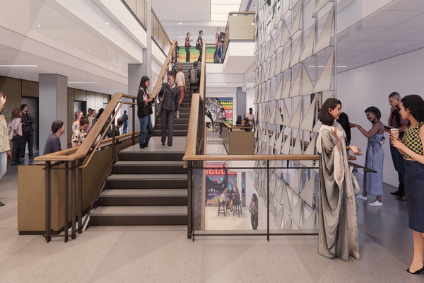 Rendering of staircase inside UIW's Founders Hall