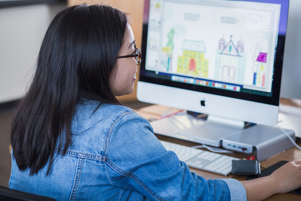 Woman working on laptop