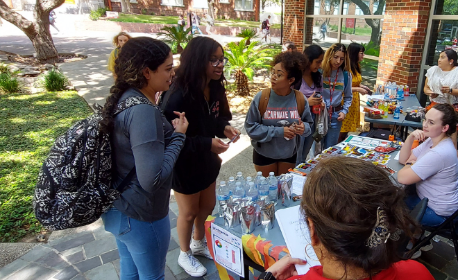 Students learning about banned books