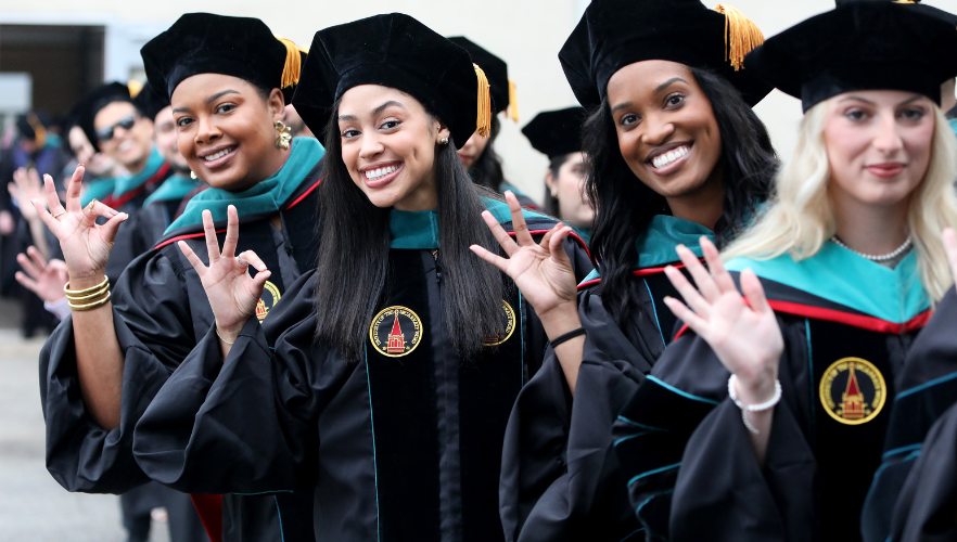 Graduates at commencement ceremony