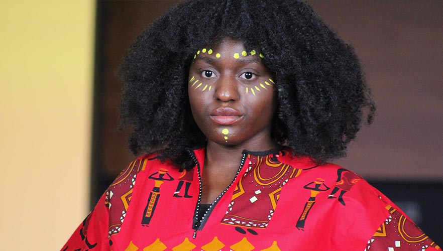 Fashion model wearing red