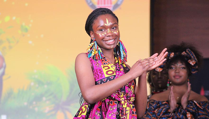 Fashion model wearing pink