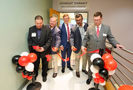 Dr. Rene Garza/CEO/Founder of Stonegate Pharmacy; JJ Feik/UIW Board of Trustees Member; Dr. Dmitiri Tamalis/UIW Interim Provost; Dr. Andy Ruiz/President of Stonegate Pharmacy; Dr. David Maize/Dean of the UIW Feik School of Pharmacy