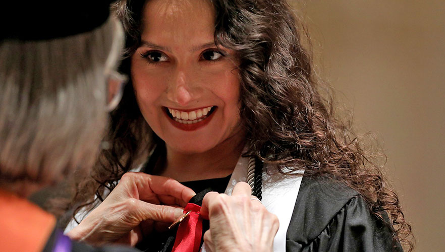 Nursing student receiving pin