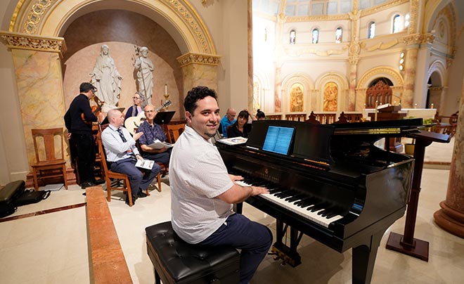 guest playing piano in church