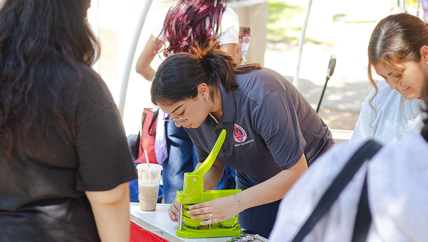 Student working at table