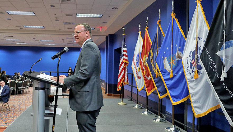 Dr. Thomas M. Evans speaking at ceremony