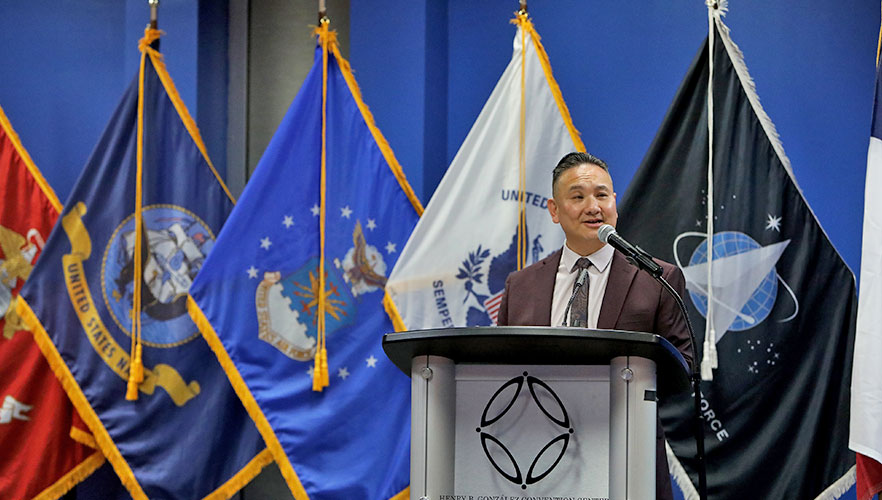 Dr. John T. Pham speaking at ceremony
