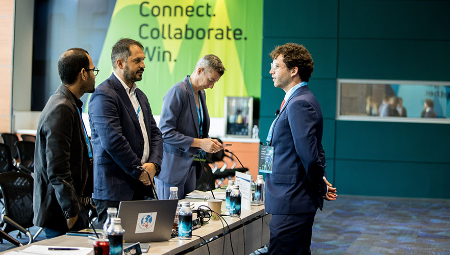 Jackson talking with panel of judges