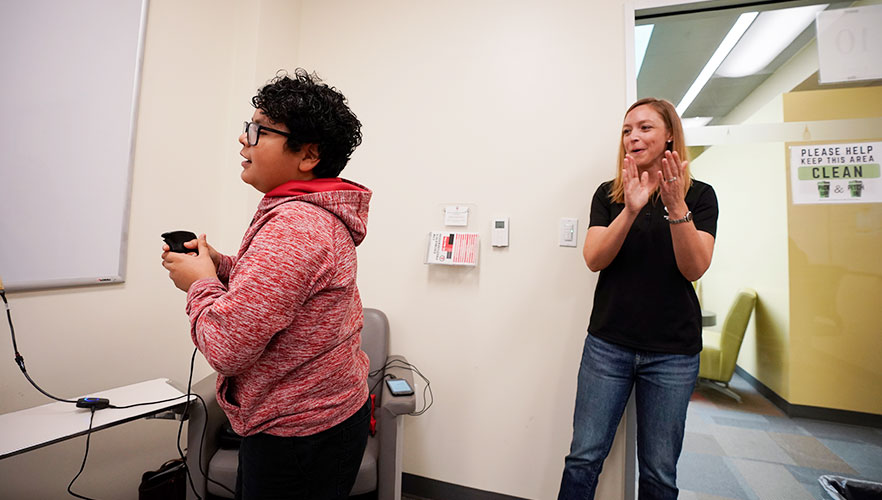 Student participating in activity