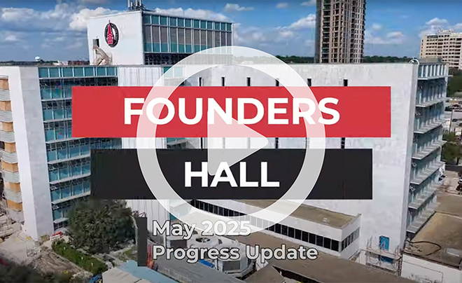UIW Founders Hall image with video play button